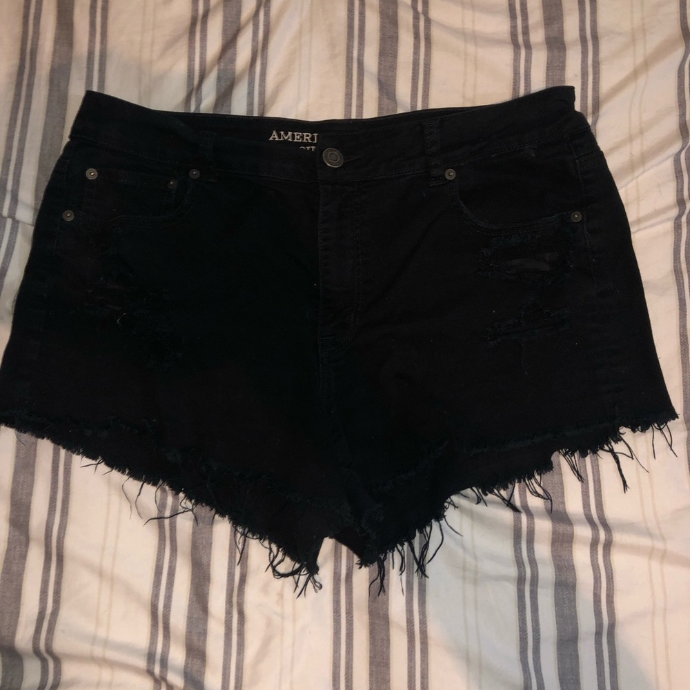Black high rise festival jean shorts